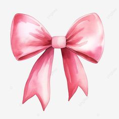 a pink bow on top of a white background, illustration, watercolor png and psd