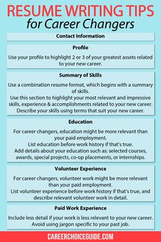 resume writing tips for career changers info sheet with the title, how to write a resume