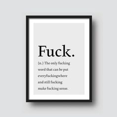 a black and white framed poster with the words fock on it