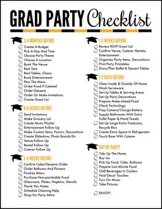 a graduation party checklist with the words grad party checklist in black and white