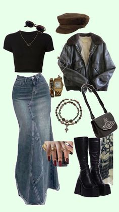 maxi skirt Grunge Baddie, Grunge Skirt, Baddie Outfit, Casual Day Outfits, Easy Trendy Outfits, Fancy Outfits, Lookbook Outfits, Grunge Outfits