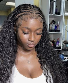 Half Fulani Half Box Braids, Half Braided Half Sew In Hairstyles, Curly See In With Braids, Half Up Half Down Braid Black Women, Braids With Curly Weave In Back, Hair Braided In The Front And Down In The Back, Braids With Weave In The Back Curly, Braids With Back Out, Half Cornrows Half Sewin