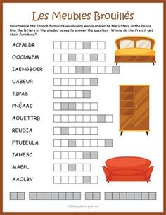 a printable worksheet with pictures of furniture and words in spanish for kids