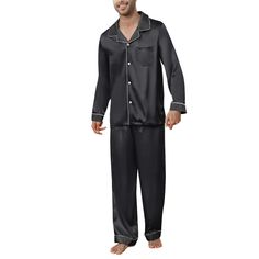 PRICES MAY VARY. ❤Soft and Silky Material: This luxurious and skin-friendly mens pajama sets made of lightweight silk satin provides ultimate comfort whenever in use. The fabric is very soft and smooth feel with a tad of stretch. The pajama sets have tight seams, no loose threads or buttons, and the piping detail along the collar, pockets, cuffs and ankles is a beautiful touch. ❤Classic Design: Men's long-sleeved top with button-down, classic notch lapel + V-neck, and a pocket on the left breast Men’s Pjs, Mens Silk Pajamas, Men Sleepwear, Pajamas For Men, Silk Pajamas Set, Mens Pajama, Silk Pajama Pants, Pjs Set, Silky Pajamas