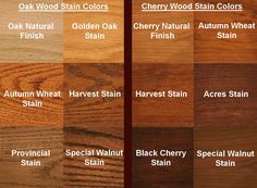 the different types of wood that are available in various colors and sizes, including black cherry, red oak, white oak, golden oak