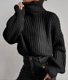 Turtle neck sweater Model is wearing a small Winter Knit Sweater, Pastel Outfit, Women Sweaters Winter, Ladies Turtleneck Sweaters, Winter Outfits Men, Loose Pullover, Drop Shoulder Sweaters, Womens Turtleneck, Knit Turtleneck Sweater