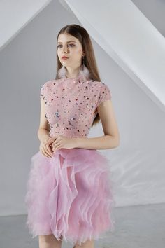 Florence A-line Cold Shoulder Sleeved Organza Midi Dress | MEAN BLVD Formal Organza Dress With Short Sleeves, Spring Prom Midi Dress With Short Sleeves, Feminine Short Sleeve Midi Dress For Evening, Short Sleeve Organza Prom Dress, Pink Short Sleeve Midi Dress For Party, Pink Short Sleeve Party Midi Dress, Pleated Organza Party Dress, Summer Party Short Sleeve Dress With Cap Sleeves, Cap Sleeve Short Sleeve Dress For Summer Party