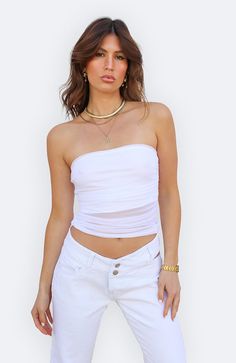 Zoey Mesh Tube Top – DUSTED ROSE Mesh Tube Top, Party Fits, White Details, Care Label, S Models, Tube Top, Mesh Fabric, Halloween Costume, Strapless Top