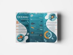 an oceanu brochure is displayed on a white surface with blue and orange colors