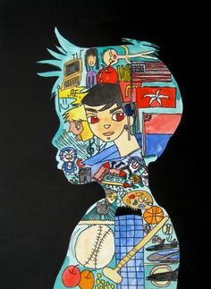 a drawing of a person with many things on it