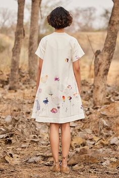 Off white floral printed cotton mul dress with an overlap front panel and wooden button opening. - Aza Fashions Wedding Dress Trends, Summer Wedding Dress, Indian Fashion Designers, Dress 100, Dress For Women, Dress Pattern, Floral Print Dress, Aza Fashion, Cotton Dresses