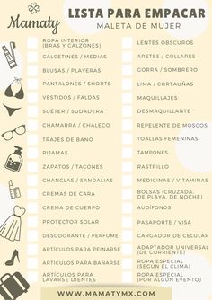 a list of things to do in the spanish language, including clothes and other items