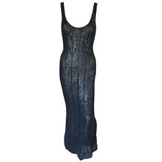 Azzedine Alaia Vintage S/S 1996 Embellished Sequin Black Evening Dress Gown Size M Black vintage Alaïa sleeveless beaded gown with bead and sequin embellishments throughout and scoop neck. All Eyes on Alaïa For the last half-century, the world’s most fashionable and adventuresome women have turned to Azzedine Alaïa for body-enhancing clothes that give them beauty, sensuality, and confidence, thanks to the meticulous craftsman’s peerless adulation of the female form. Amy Fine Collins unravels the 1996 Runway, Chenille Dress, Jersey Evening Dress, Azzedine Alaia, Designer Evening Dresses, Embellished Gown, Maxi Gown Dress, Black Evening Dresses, Beaded Gown