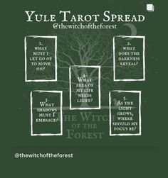 the witch's forest poster for yule tarot spread, which is written