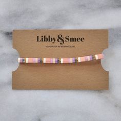 Libby & Smee stretch tile bracelet in Cotton Candy Trendy Rectangular Beaded Bracelets As Gift, Trendy Rectangular Beaded Bracelets For Gifts, Adjustable Jubilee Stretch Bracelet As Gift, Stackable Stretch Bracelets As Gifts, Flexible Multicolor Friendship Bracelets As Gift, Handmade Flexible Friendship Bracelets As Gift, Handmade Friendship Bracelets As Gift, Tile Bracelet, Glass Candy