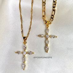 18K GOLD CRYSTAL CROSS NECKLACE – PoshForKeeps Matching Cross Necklaces, Crystal Cross Necklace, Cross Necklace Aesthetic, Cross Necklace Womens, Cross Gold Necklace, Gold Cross Necklace For Women, Heart Initial Necklace, Customized Necklace, Gift For Him Birthday