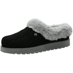 Stay cozy and comfortable in classic style with the BOBS from Skechers Keepsakes - Ice Storm shoe. This slip-on comfort clog features a soft sweater knit fabric upper with faux-fur lining and cushioned Memory Foam footbed. Size: 7.  Color: Black.  Gender: female.  Age Group: adult. Ice Angel, Wine Shoes, Grey Slippers, Ice Storm, Skechers Memory Foam, Skechers Bobs, Pink Slippers, Clarks Women's, Soft Sweater