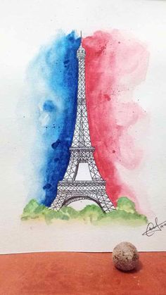 a painting of the eiffel tower in paris, painted with watercolors