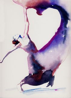 a watercolor painting of a woman riding a horse with her arms in the air