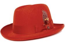 Luxury Brown Fedora With Flat Crown, Winter Formal Costume Hat With Curved Brim, Formal Winter Costume Hat With Curved Brim, Formal Curved Brim Costume Hat For Winter, Curved Brim Formal Costume Hats For Winter, Classic Fedora Costume Hat For Winter, Formal Felt Fedora Hat, Red Fitted Felt Hat For Formal Occasions, Classic Red Felt Hat For Fall