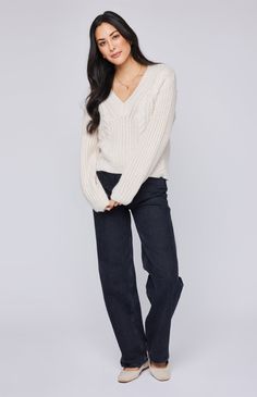 The Octavia sweater is made of a cozy yarn in a half cardigan stitch. Features include a v-neckline and cable knit details throughout. Half Cardigan, Gentle Fawn, Unique Sweaters, Pullover Cardigan, Long Midi Dress, Sleeveless Sweater, Sweater Blouse, Tops For Leggings, V Neck Sweater