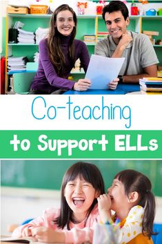 two children and an adult are smiling at each other with the words co - teaching to support