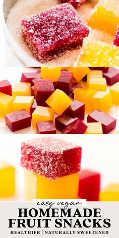 homemade fruit snacks made with beets, oranges and raspberries