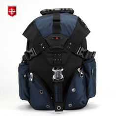 the back of a backpack with straps and buckles on it's front pocket