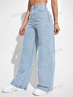 Details:Button \nStyle:Casual \nDetails:Pocket \nDetails:Zipper \nClosure Type:Zipper Fly \nColor:Light Wash \nPattern Type:Plain \nType:Wide Leg \nWaist Line:High Waist \nLength:Long \nFit Type:Loose \nFabric:Non-Stretch \nMaterial:Denim \nComposition:88% Cotton \nComposition:7% Polyester \nComposition:5% Viscose \nCare Instructions:Machine wash, do not dry clean \nBody:Unlined \nSheer:No \n High Waist Wide Leg Jeans, Loose Fabric, Clean Body, Women Denim Jeans, Waist Length, Maternity Bag, Wide Leg Jeans, Jeans Style, Color Light