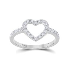 10kt White Gold Womens Round Diamond Heart Ring 1/5 Cttw Gold Heart Ring, Diamond Heart Ring, Delicate Necklace, Gold Heart, Diamond Heart, Ring Size 7, Diamond Clarity, Heart Of Gold, White Gold Diamonds