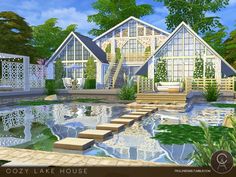 Pralinesims' Cozy Lake House Cozy Lake House, Anime House, Sims 4 House Plans, Sims Inspiration