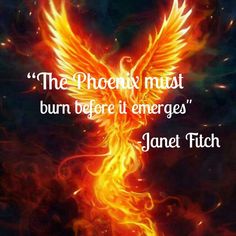 a fire bird with the words, the phoenix must burn before it emerges