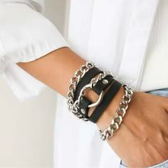 New Leather Zinc Alloy Nice Packaging Fast Shipping Leather Chain Bracelet, Bracelet Cuffs, Ring Leather, Edgy Accessories, Leather Bracelets Women, Small Ring, Black Leather Bracelet, Leather Wristbands, Leather Ring