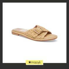 in stock Woven Open Toe Slides In Natural Color, Beach Woven Natural Slides, Beige Woven Flat Sandals, Chic Straw Sandals With Cork-bed Midsoles, Slip-on Straw Sandals With Textured Sole, Flat Sandals, In Store, Pick Up, Buy Online