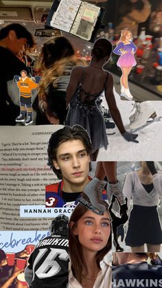 the collage shows many different people and their names on them, including one woman in a dress