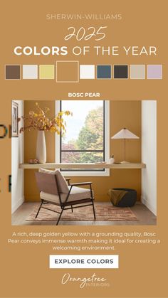 the color scheme for this living room is yellow and brown