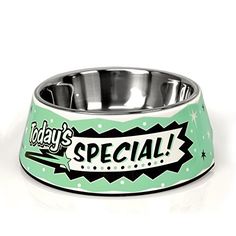 a green dog bowl with the words daddy's special written in black and white