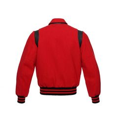 Experience unparalleled comfort and style with our Red Wool Varsity Jacket. Made from the finest quality wool, it offers warmth and breathability, ensuring you stay comfortable in any weather. The black shoulder inserts not only enhance the jacket's visual appeal but also provide a sleek and streamlined look. Whether you're running errands or meeting friends, this jacket effortlessly combines comfort and style for a standout ensemble. Jacket Features: Body made with color-fast virgin melton wool Classic Black Wool Varsity Jacket, Red Varsity Jacket With Ribbed Cuffs For Fall, Fitted Wool Varsity Jacket For Winter, Red Outerwear With Ribbed Cuffs And Baseball Collar, Fitted Wool Varsity Jacket, Classic Fitted Varsity Jacket For Winter, Winter College Varsity Jacket With Padded Collar, Black Wool Outerwear With Baseball Collar, Red Winter Outerwear With Ribbed Cuffs