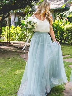 Cheap Light Blue Bridesmaid Dresses Two Piece Tulle Long Bridesmaid Dresses ARD1187-SheerGirl Two Piece Bridesmaid Dresses, Cheap Long Bridesmaid Dresses, Light Blue Bridesmaid Dresses, Dresses Two Piece, Light Blue Bridesmaid, Dresses Maternity, Ballgown Wedding, Simple Bridesmaid Dresses, Bridesmaid Dresses With Sleeves