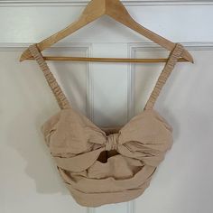 New With Tags, Never Worn / In Excellent Condition. Beige Knotted Crop Top, Size M. Has Stretch On The Sides And Straps, Super Comfortable And Perfect For Summer! Zara Beige Summer Crop Top, Zara Beige Crop Top For Summer, Chic Beige Zara Crop Top, Fitted Neutral Crop Top For Summer, Chic Neutral Crop Top For Summer, Ruffle Tulle Top, Leather Bralette, Maroon Crop Top, Purple Long Sleeve Dress