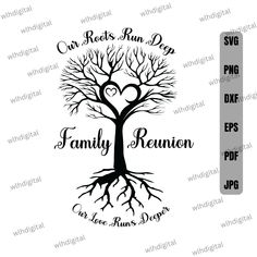 family reunion tree with heart and roots svg cut file for cricut or silhouette