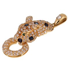 Adler Panther Diamond Sapphire Gold Pendant 0001773 Emerald Eyes, Majestic Creatures, Yellow Gold Pendants, Round Brilliant Cut Diamond, Round Brilliant Cut, Round Brilliant, Gold Pendant, Panther, Jewelry Pieces