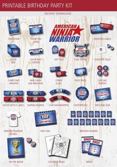 printable birthday party kit for american ninja warrior