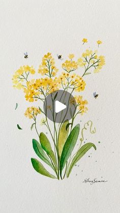 watercolor painting of yellow flowers and bees