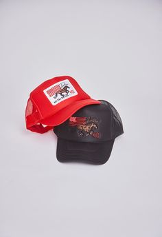 DARLIN'™ Red Trucker Hat – DARLIN' Swimwear Red Trucker Hat, Black Trucker Hat, Vintage Trucker Hats, Congo Kinshasa, Embroidered Patch, Pitcairn Islands, Guinea Bissau, Mozambique, Cayman Islands