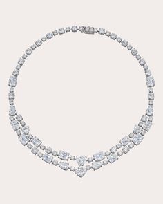 Based in 18-karat white gold vermeil, this dazzling choker necklace is intricately hand-set with simulated white diamonds in various shapes and sizes. From Anabela Chan's Love Hearts Collection, a celebration of the most romantic gemstone cut. Box clasp closure 18k white gold vermeil and simulated white diamond Simulated diamond carat: 68.42 ctw Simulated diamond color: D Polish with soft cloth Handmade in the U.K. Measurements Width: 1.26in Length: 15.15in Sustainability Metrics: Circular Econo Statement Diamond Necklace, Chopard Diamond Necklace, Choker Diamond, Dope Jewelry Accessories, Heart Choker Necklace, Diamond Choker Necklace, Heart Necklace Diamond, Diamond Necklace Set, Heart Choker