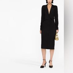 This Item Is New With Tags . To Prevent Any Illegal Store Returns There Is A Line Through The Designer Name. Long Sleeve Dress With Structured Shoulders For Office, Cocktail Midi Dress With Structured Shoulders And Long Sleeves, Long Sleeve Midi Dress With Structured Shoulders For Cocktail, Chic Office Dress With Concealed Front Fastening, Chic Formal Dress With Concealed Front Fastening, Elegant Midi Length Jacket Dress For Formal Occasions, Elegant Long Sleeve Jacket Dress For Night Out, Long Sleeve Jacket Dress For Evening, Elegant Black Long Sleeve Jacket Dress