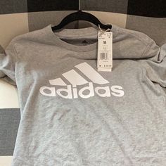 This Shirt Is Brand New With Tags And Has Never Been Worn, Women’s Size Medium Adidas Gray Cotton Tops, Adidas Casual Shirt With Logo Print, Casual Adidas Shirt With Logo Print, Adidas Casual Shirt For Spring, Casual Adidas Shirt For Spring, Adidas Long Sleeve Shirt, Adidas Hoodie Women, Pullover Half Zip, Black Quarter Zip