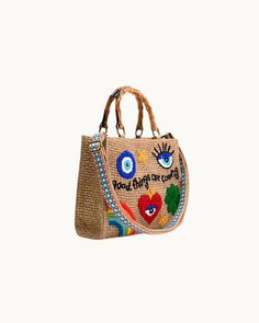 Introducing our newest accessory, the Positivity Bamboo Handle Tote - the perfect bag for summer! Made with 100% Jute, this bag features unique bamboo-style handles and a detachable long strap with lace detailing. The front of the bag was created with intricate beaded embellishments, making it a must-have addition in your summer wardrobe. Bohemian Straw Bag With Bamboo Handle For Shopping, Top Handle Beach Bag With Bamboo Handle For Shopping, Beige Crochet Bag With Bamboo Double Handle, Beige Top Handle Bag With Bamboo Handle, Beige Top Handle Bag With Bamboo Detail, Beige Top Handle Bag With Bamboo, Casual Crochet Bag With Bamboo Handle, Summer Crochet Bag With Detachable Top Handle, Casual Crochet Top Handle Bag With Bamboo Handle