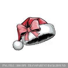 a santa hat with a pink bow on it's side and the words png file